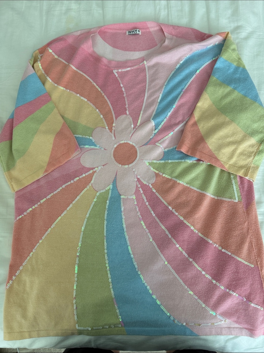 WHIT Pastel Multi-Color Daisy Sequin Knit Top
